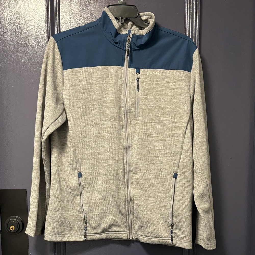 Orvis Mens Bonded Mesh Jacket Full Zip Grey Blue XL NWOT P2P: 22”